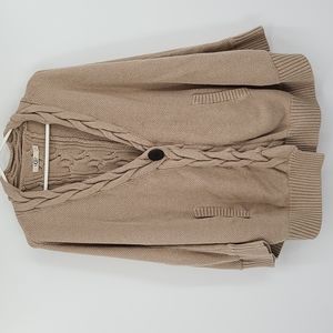 UGG XS/S Tan  Big Brown Button woven  poncho with pockets fall winter cozy cute